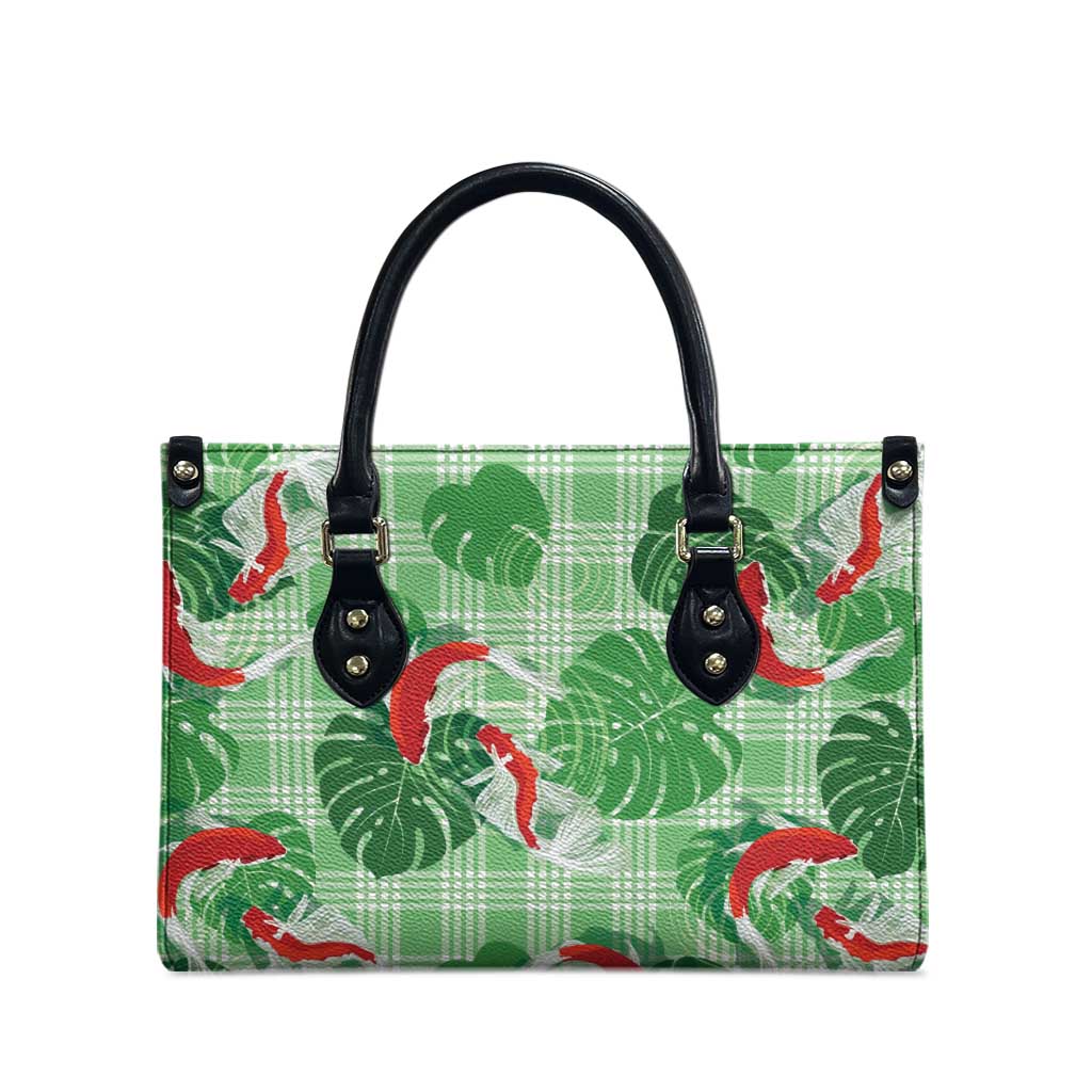 Lime Palaka Hawaii Aloha Leather Bag Koi Pond Mix Monstera LT7 - Polynesian Pride