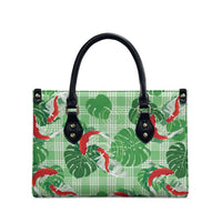 Lime Palaka Hawaii Aloha Leather Bag Koi Pond Mix Monstera LT7 - Polynesian Pride
