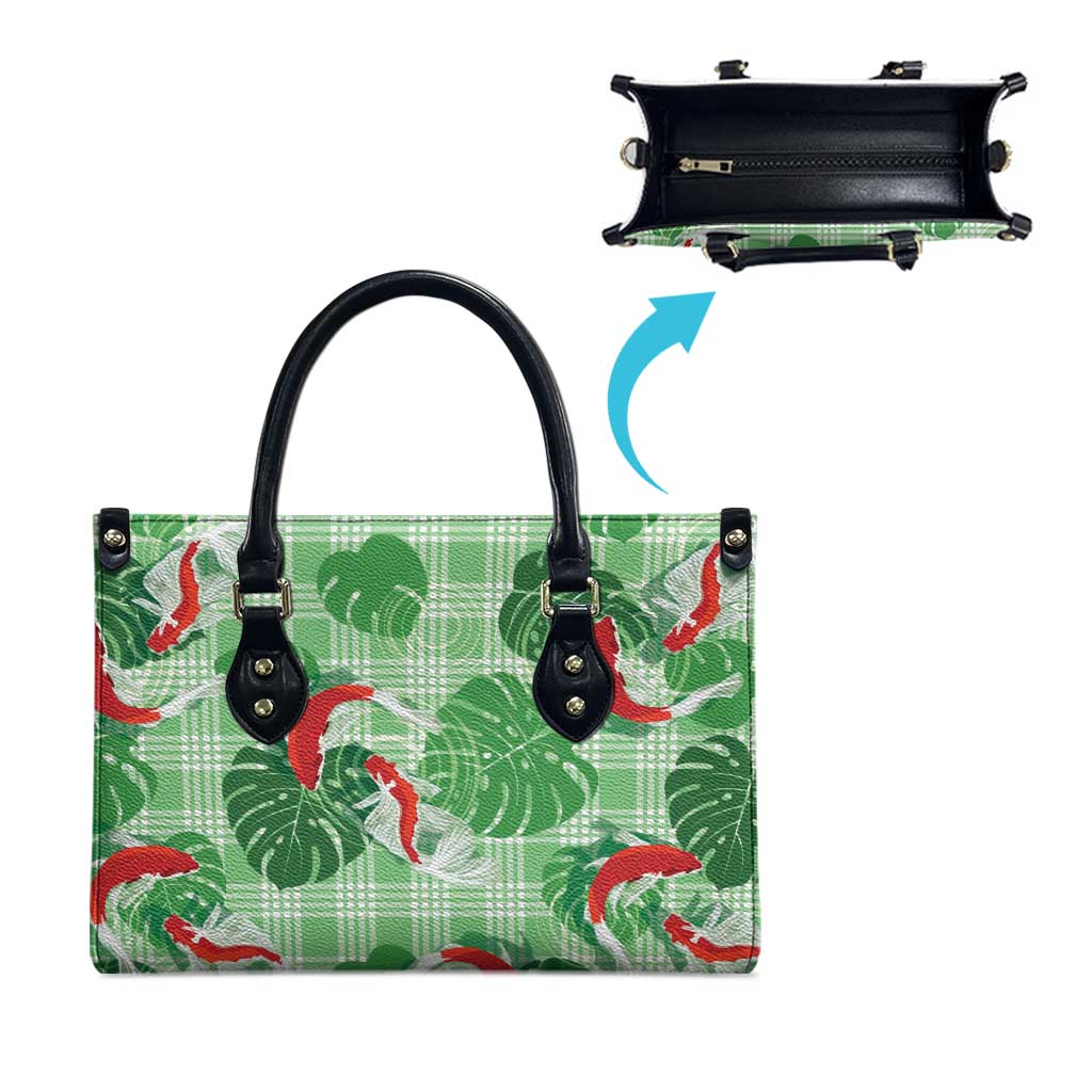 Lime Palaka Hawaii Aloha Leather Bag Koi Pond Mix Monstera LT7 - Polynesian Pride