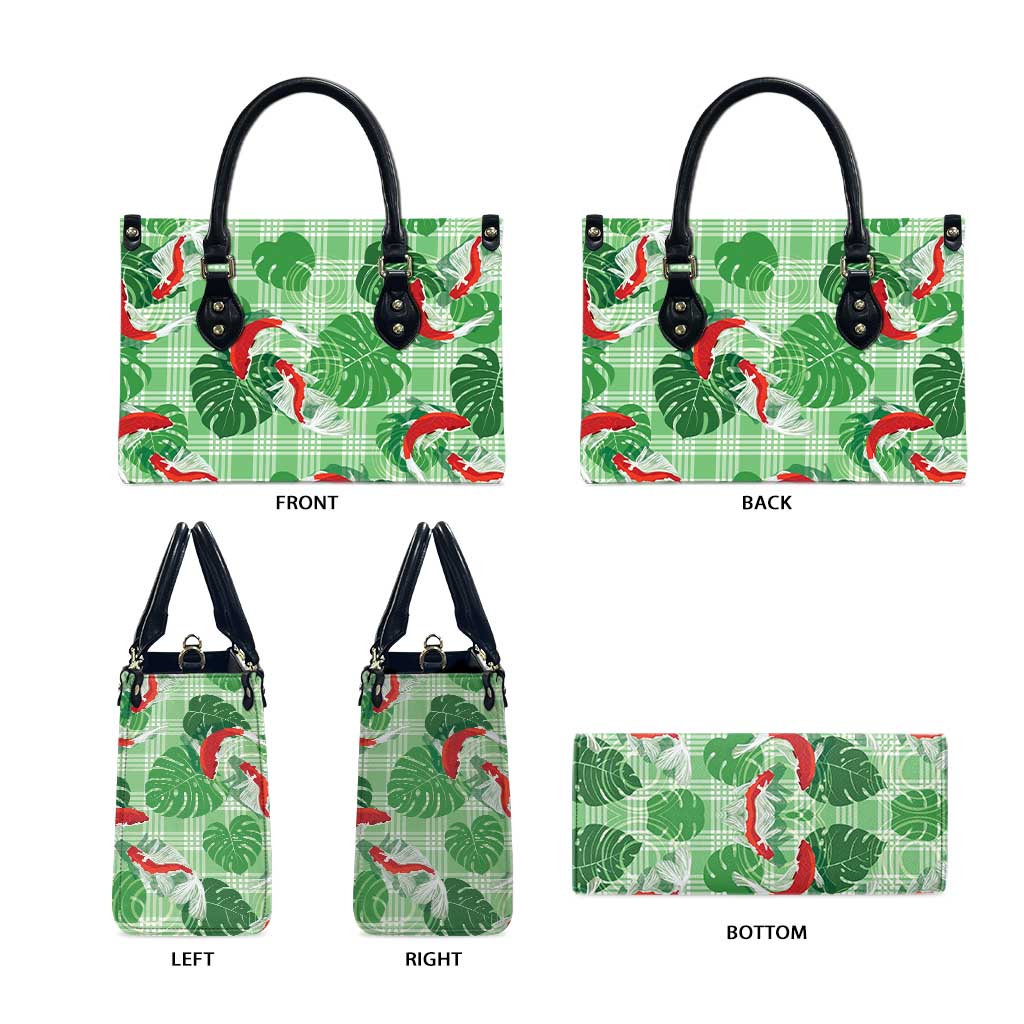 Lime Palaka Hawaii Aloha Leather Bag Koi Pond Mix Monstera LT7 - Polynesian Pride