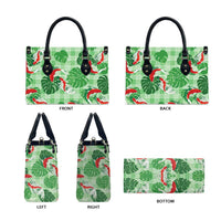 Lime Palaka Hawaii Aloha Leather Bag Koi Pond Mix Monstera LT7 - Polynesian Pride