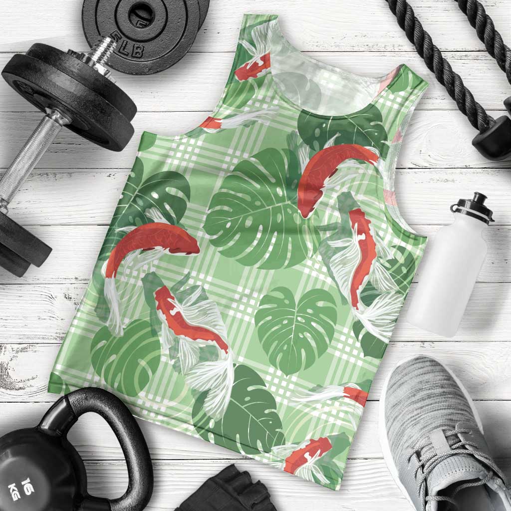 Lime Palaka Hawaii Aloha Men Tank Top Koi Pond Mix Monstera LT7 - Polynesian Pride