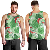 Lime Palaka Hawaii Aloha Men Tank Top Koi Pond Mix Monstera LT7 - Polynesian Pride