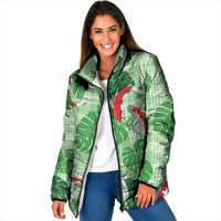 Lime Palaka Hawaii Aloha Padded Jacket Koi Pond Mix Monstera LT7 Women Lime Green - Polynesian Pride