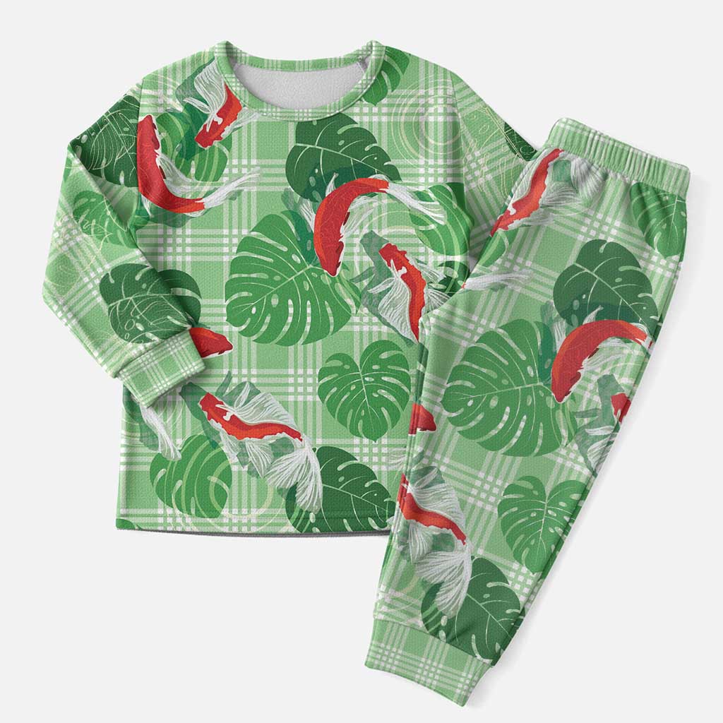 Lime Palaka Hawaii Aloha Christmas Pajama Set Koi Pond Mix Monstera LT7 Men Lime Green - Polynesian Pride