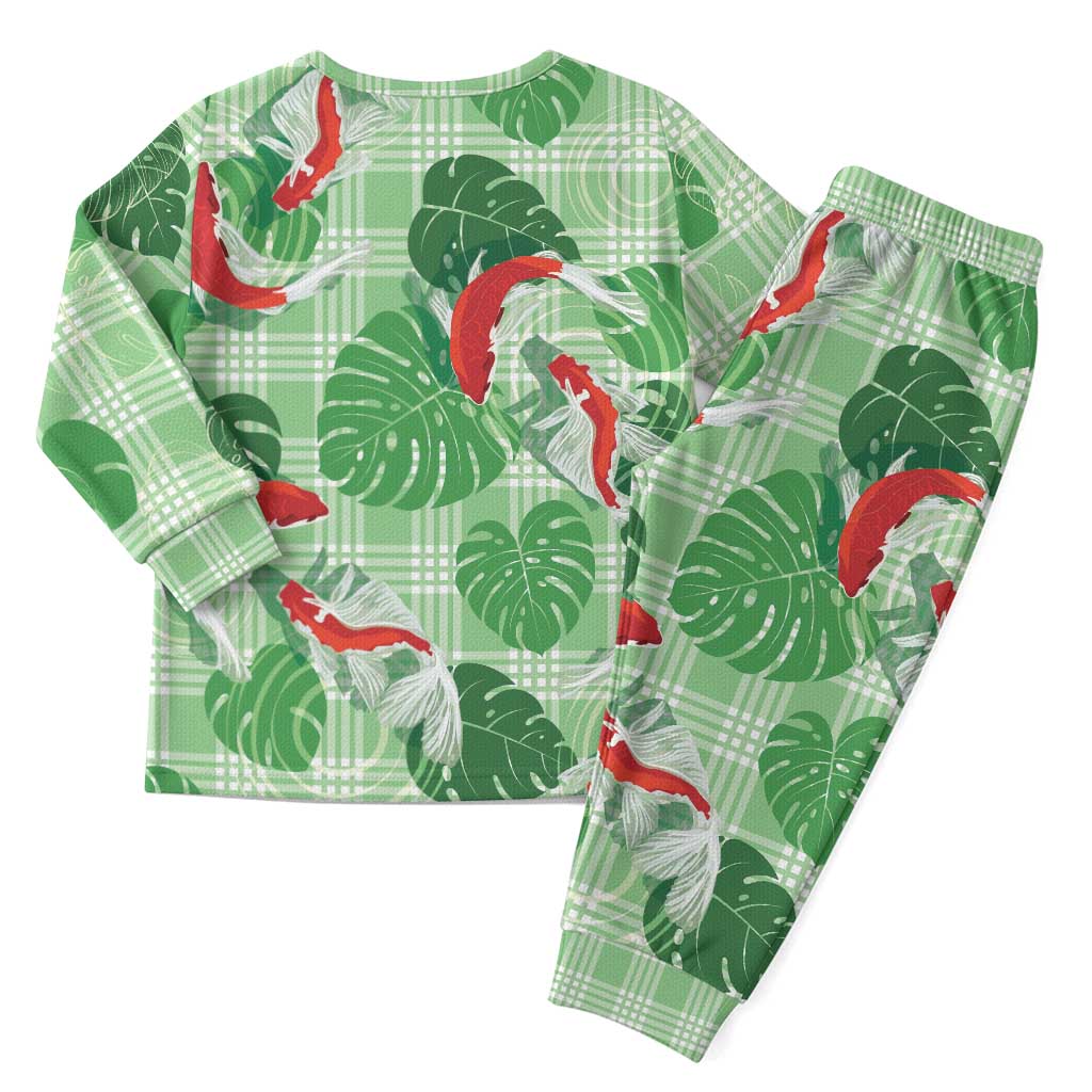 Lime Palaka Hawaii Aloha Christmas Pajama Set Koi Pond Mix Monstera LT7 - Polynesian Pride