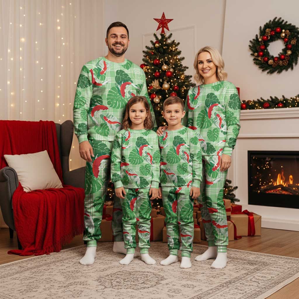 Lime Palaka Hawaii Aloha Christmas Pajama Set Koi Pond Mix Monstera LT7 - Polynesian Pride