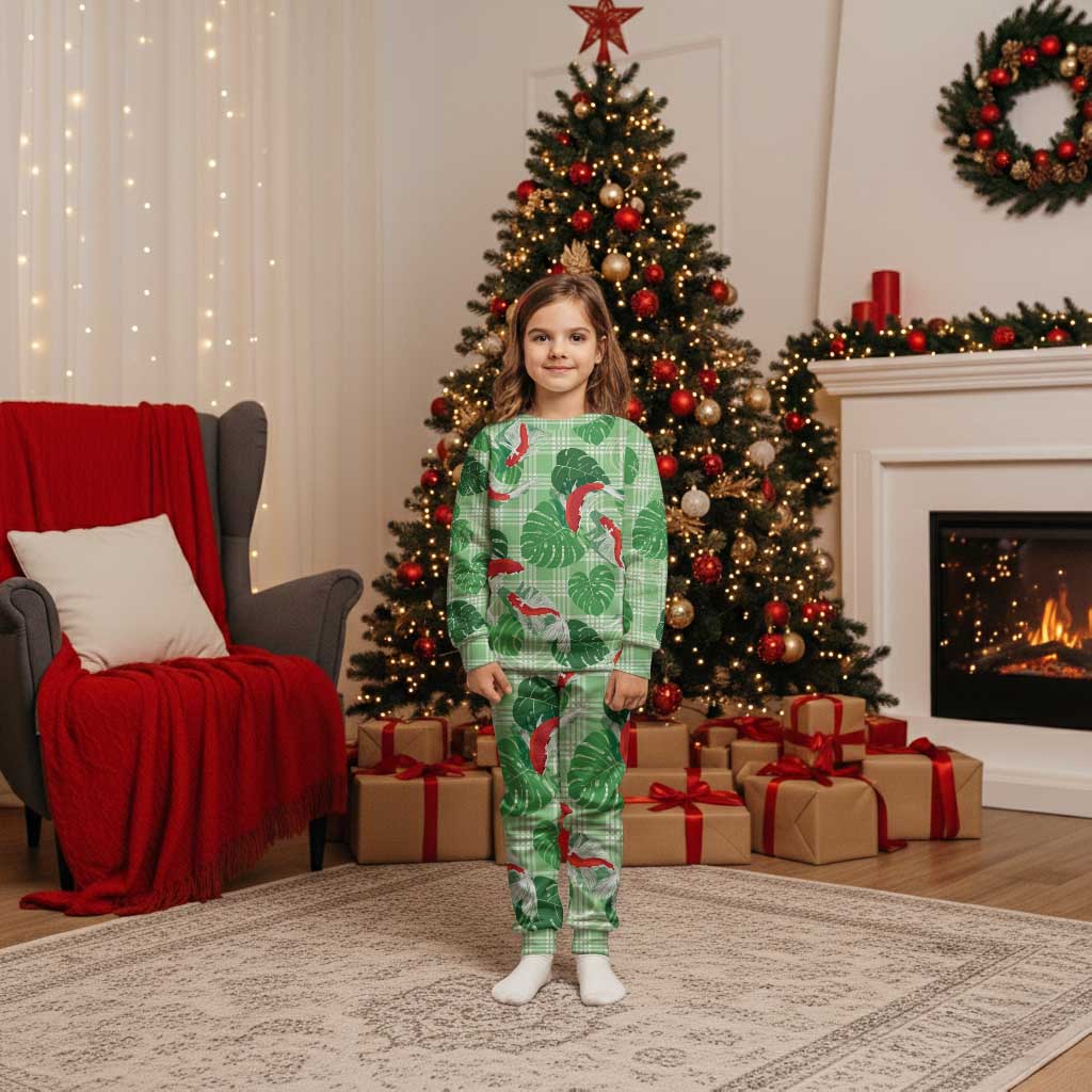 Lime Palaka Hawaii Aloha Christmas Pajama Set Koi Pond Mix Monstera LT7 Kid Lime Green - Polynesian Pride
