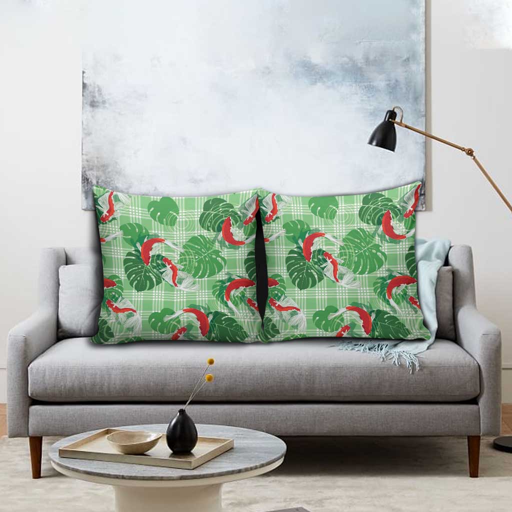 Lime Palaka Hawaii Aloha Pillow Cover Koi Pond Mix Monstera LT7 - Polynesian Pride