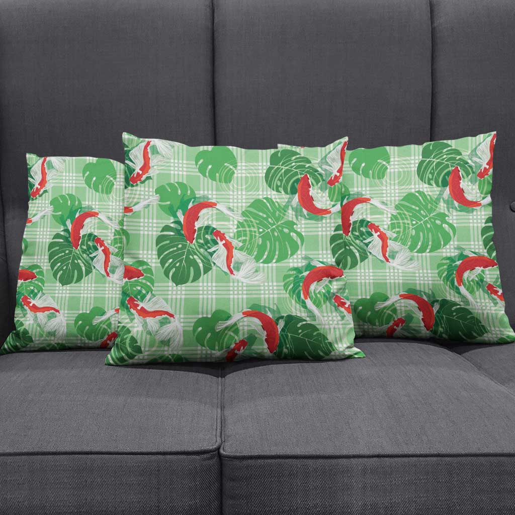 Lime Palaka Hawaii Aloha Pillow Cover Koi Pond Mix Monstera LT7 - Polynesian Pride