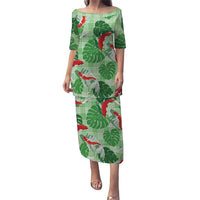 Lime Palaka Hawaii Aloha Puletasi Koi Pond Mix Monstera LT7 Long Dress Lime Green - Polynesian Pride