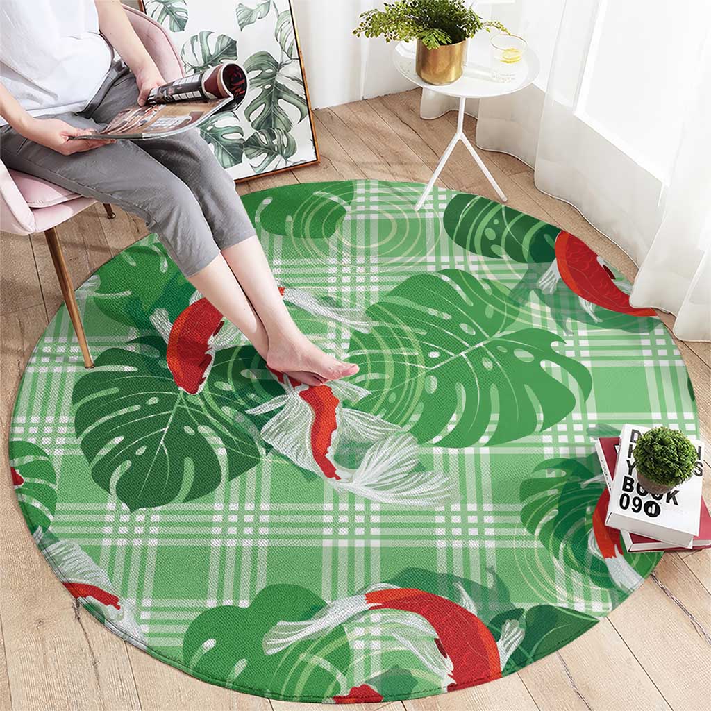 Lime Palaka Hawaii Aloha Round Carpet Koi Pond Mix Monstera LT7 - Polynesian Pride