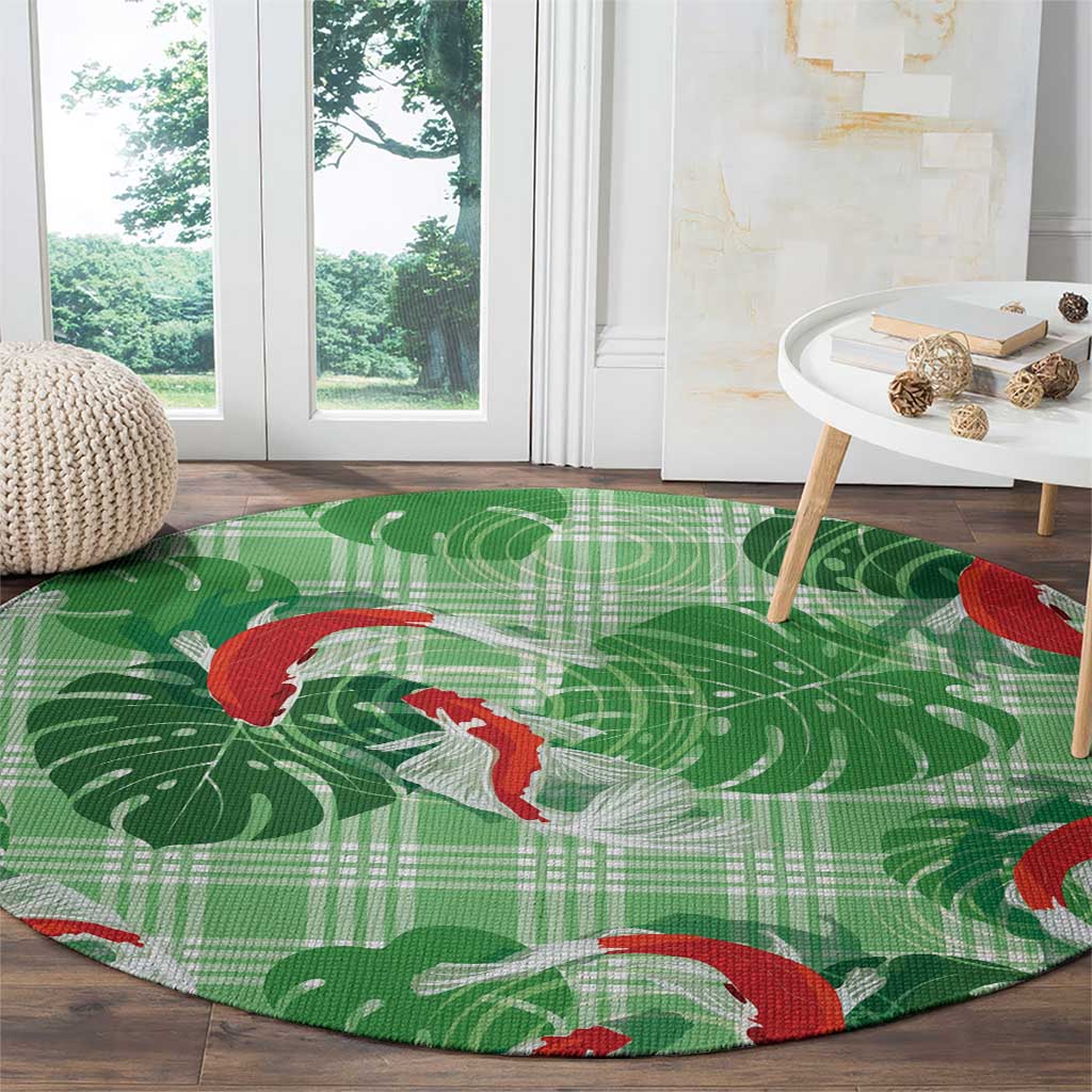 Lime Palaka Hawaii Aloha Round Carpet Koi Pond Mix Monstera LT7 - Polynesian Pride