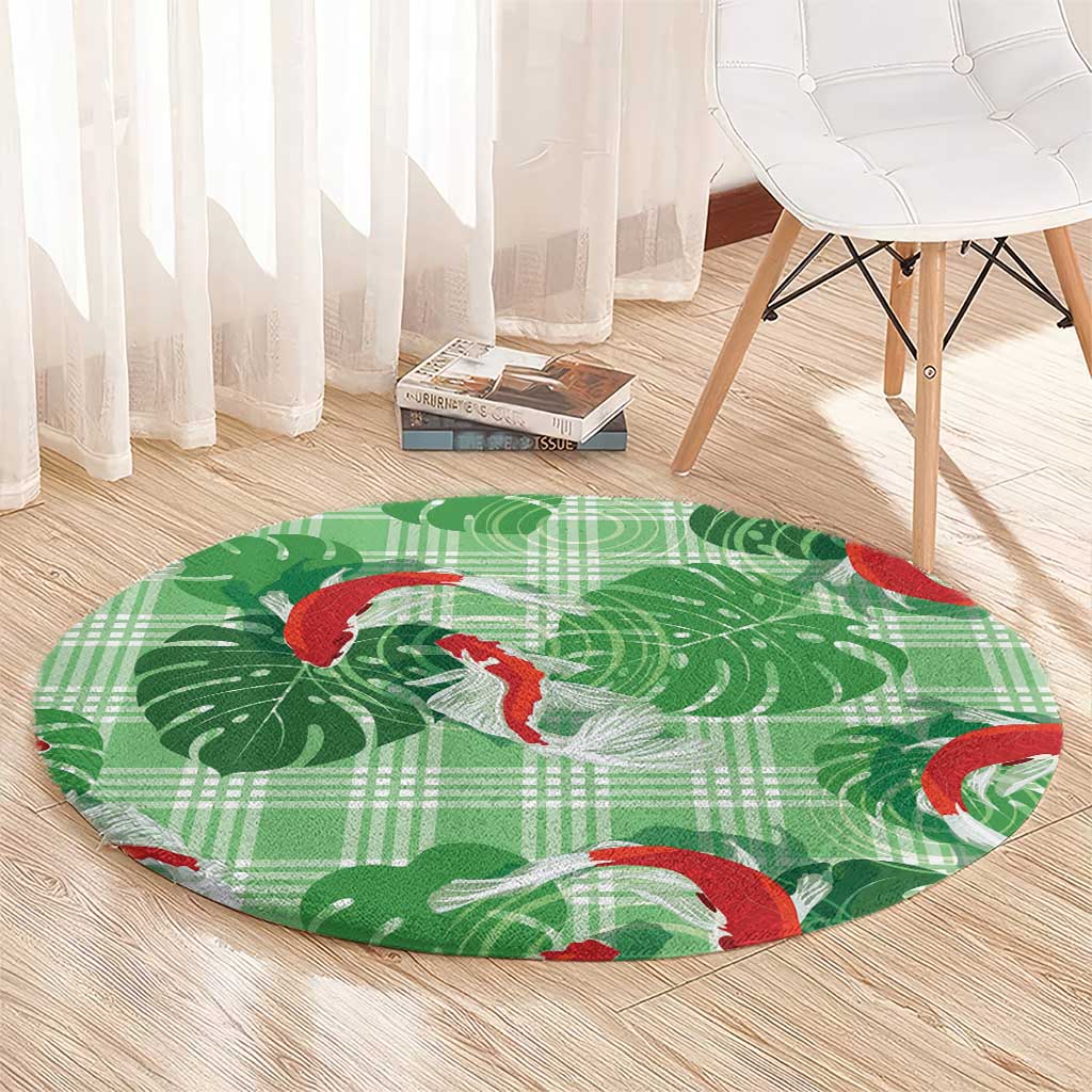 Lime Palaka Hawaii Aloha Round Carpet Koi Pond Mix Monstera LT7 - Polynesian Pride