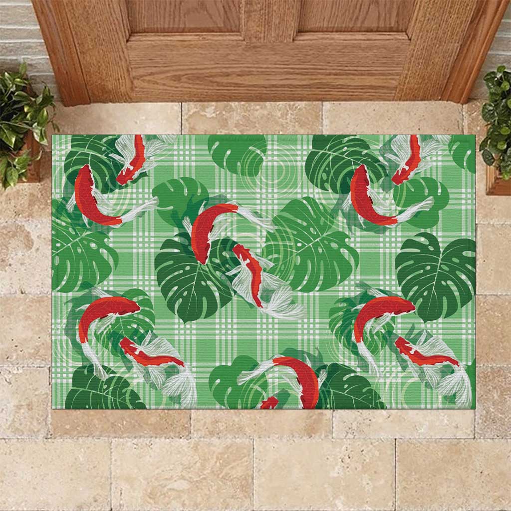 Lime Palaka Hawaii Aloha Rubber Doormat Koi Pond Mix Monstera LT7 Lime Green - Polynesian Pride