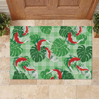 Lime Palaka Hawaii Aloha Rubber Doormat Koi Pond Mix Monstera LT7 Lime Green - Polynesian Pride
