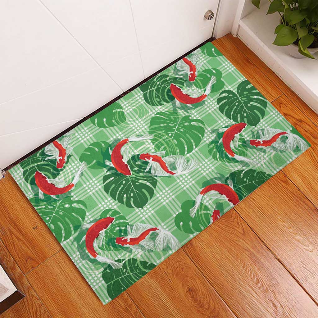 Lime Palaka Hawaii Aloha Rubber Doormat Koi Pond Mix Monstera LT7 - Polynesian Pride