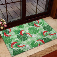 Lime Palaka Hawaii Aloha Rubber Doormat Koi Pond Mix Monstera LT7 - Polynesian Pride