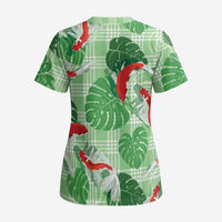 Lime Palaka Hawaii Aloha Scrub Top Koi Pond Mix Monstera LT7 - Polynesian Pride