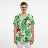 Lime Palaka Hawaii Aloha Scrub Top Koi Pond Mix Monstera LT7 - Polynesian Pride