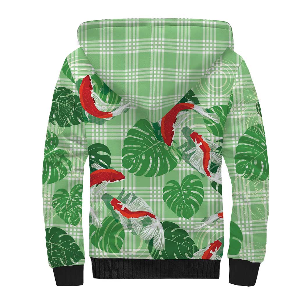 Lime Palaka Hawaii Aloha Sherpa Hoodie Koi Pond Mix Monstera LT7 - Polynesian Pride