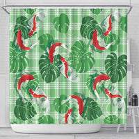 Lime Palaka Hawaii Aloha Shower Curtain Koi Pond Mix Monstera LT7 - Polynesian Pride