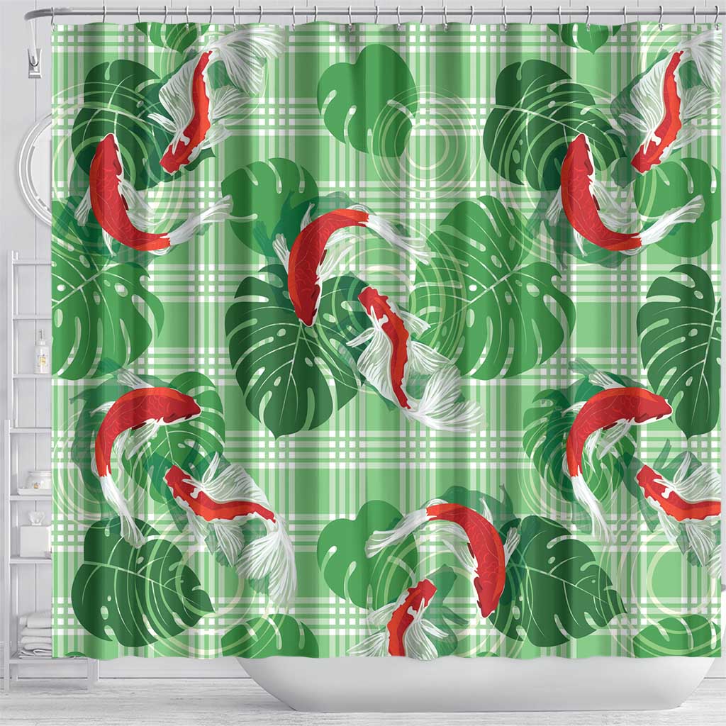 Lime Palaka Hawaii Aloha Shower Curtain Koi Pond Mix Monstera LT7 - Polynesian Pride