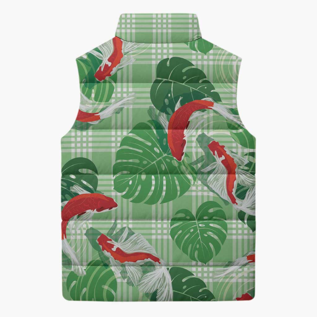 Lime Palaka Hawaii Aloha Sleeveless Puffer Jacket Koi Pond Mix Monstera LT7 - Polynesian Pride