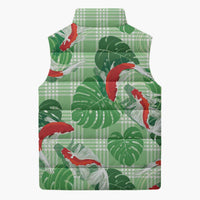 Lime Palaka Hawaii Aloha Sleeveless Puffer Jacket Koi Pond Mix Monstera LT7 - Polynesian Pride
