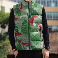 Lime Palaka Hawaii Aloha Sleeveless Puffer Jacket Koi Pond Mix Monstera LT7 - Polynesian Pride