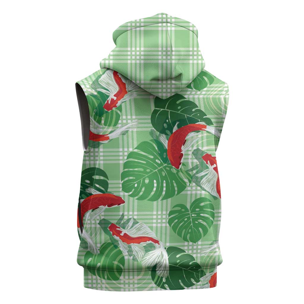 Lime Palaka Hawaii Aloha Sleeveless Zip Hoodie Koi Pond Mix Monstera LT7 - Polynesian Pride