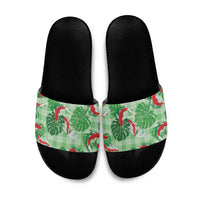 Lime Palaka Hawaii Aloha Slide Sandals Koi Pond Mix Monstera LT7 Lime Green - Polynesian Pride