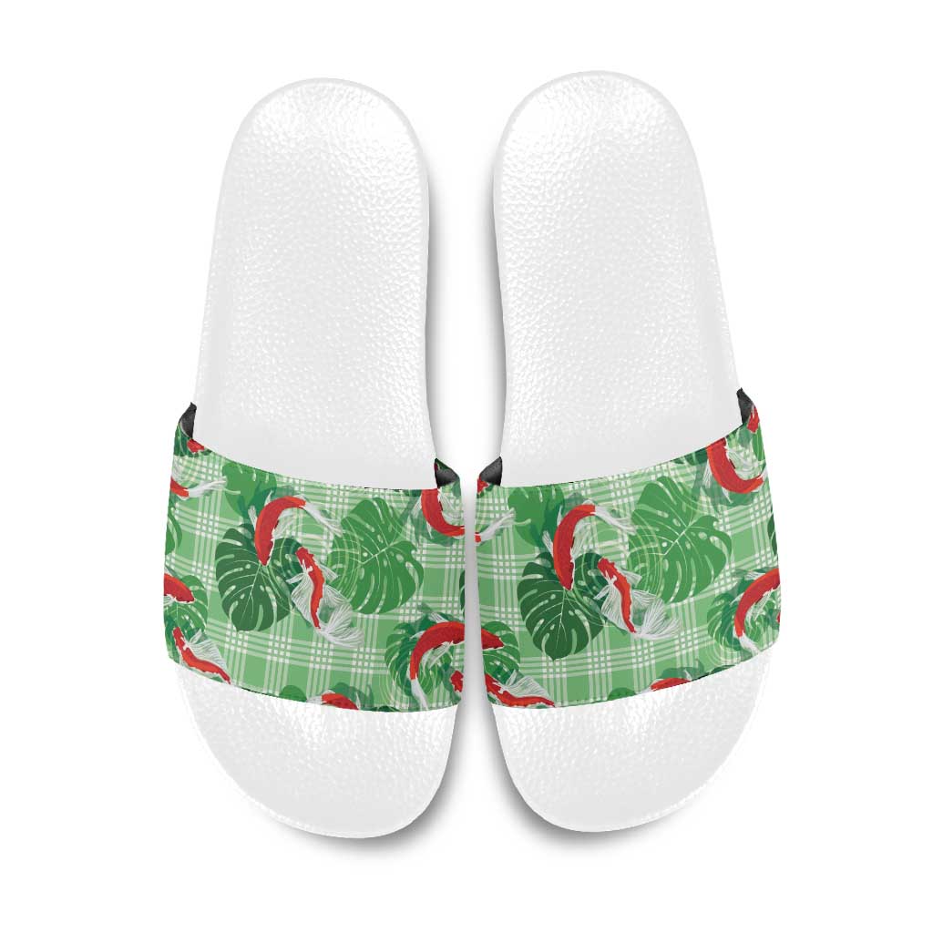 Lime Palaka Hawaii Aloha Slide Sandals Koi Pond Mix Monstera LT7 Lime Green - Polynesian Pride