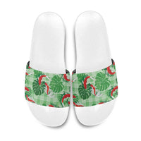 Lime Palaka Hawaii Aloha Slide Sandals Koi Pond Mix Monstera LT7 Lime Green - Polynesian Pride
