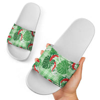 Lime Palaka Hawaii Aloha Slide Sandals Koi Pond Mix Monstera LT7 - Polynesian Pride
