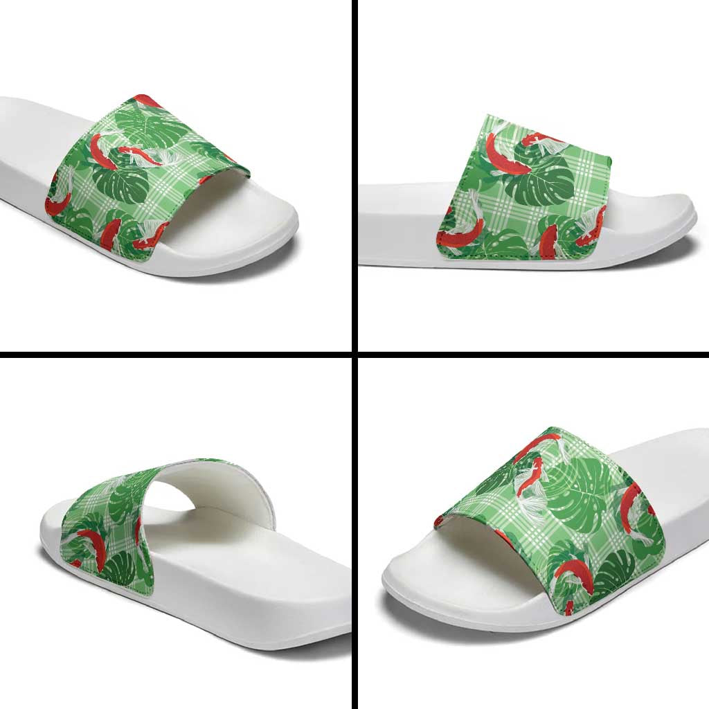 Lime Palaka Hawaii Aloha Slide Sandals Koi Pond Mix Monstera LT7 - Polynesian Pride