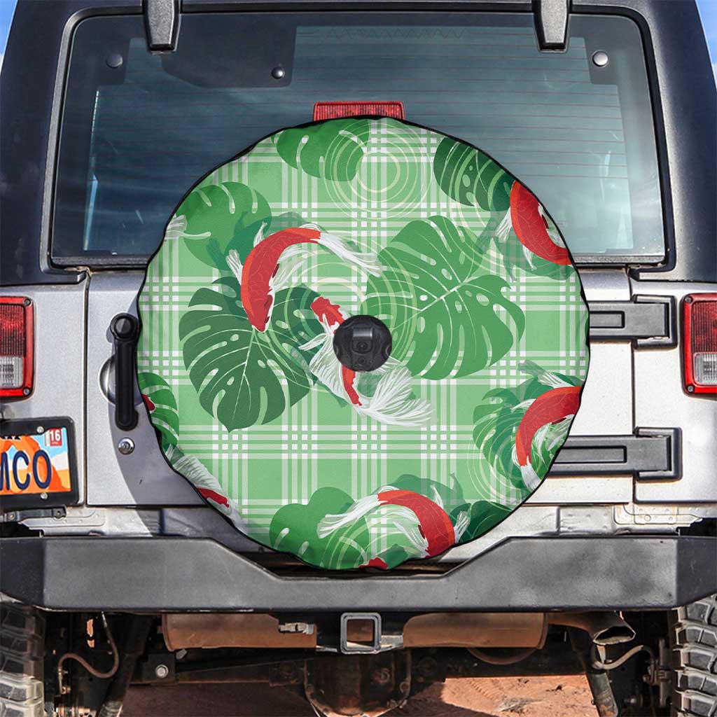 Lime Palaka Hawaii Aloha Spare Tire Cover Koi Pond Mix Monstera LT7 Lime Green - Polynesian Pride