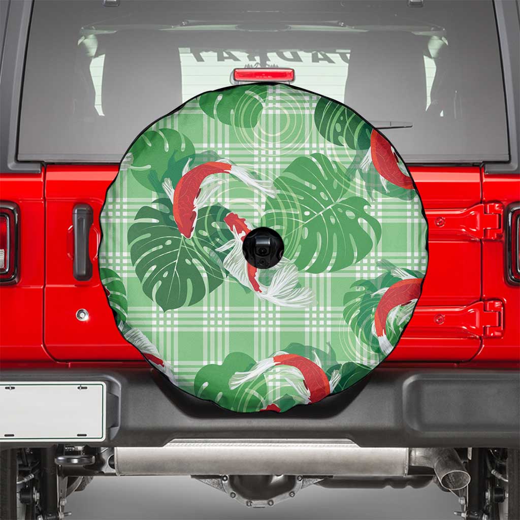 Lime Palaka Hawaii Aloha Spare Tire Cover Koi Pond Mix Monstera LT7 - Polynesian Pride