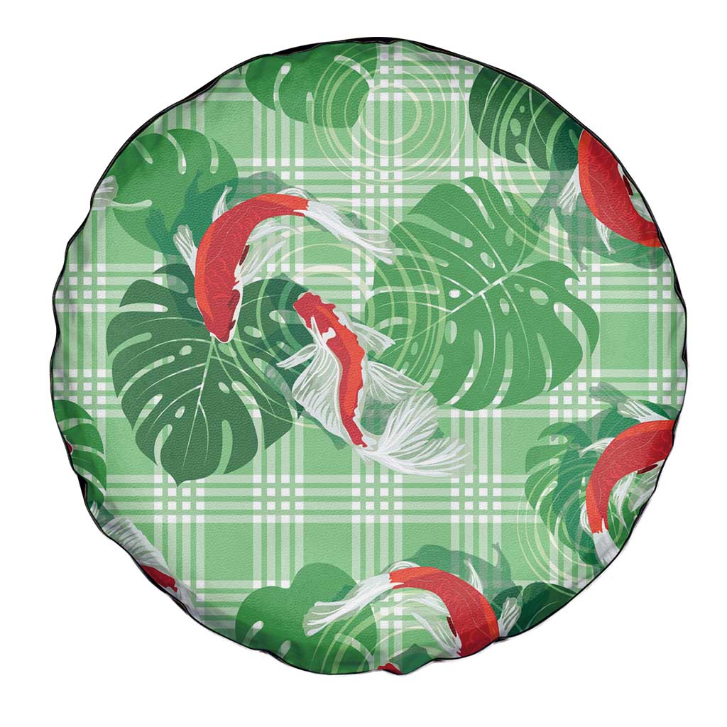 Lime Palaka Hawaii Aloha Spare Tire Cover Koi Pond Mix Monstera LT7 - Polynesian Pride