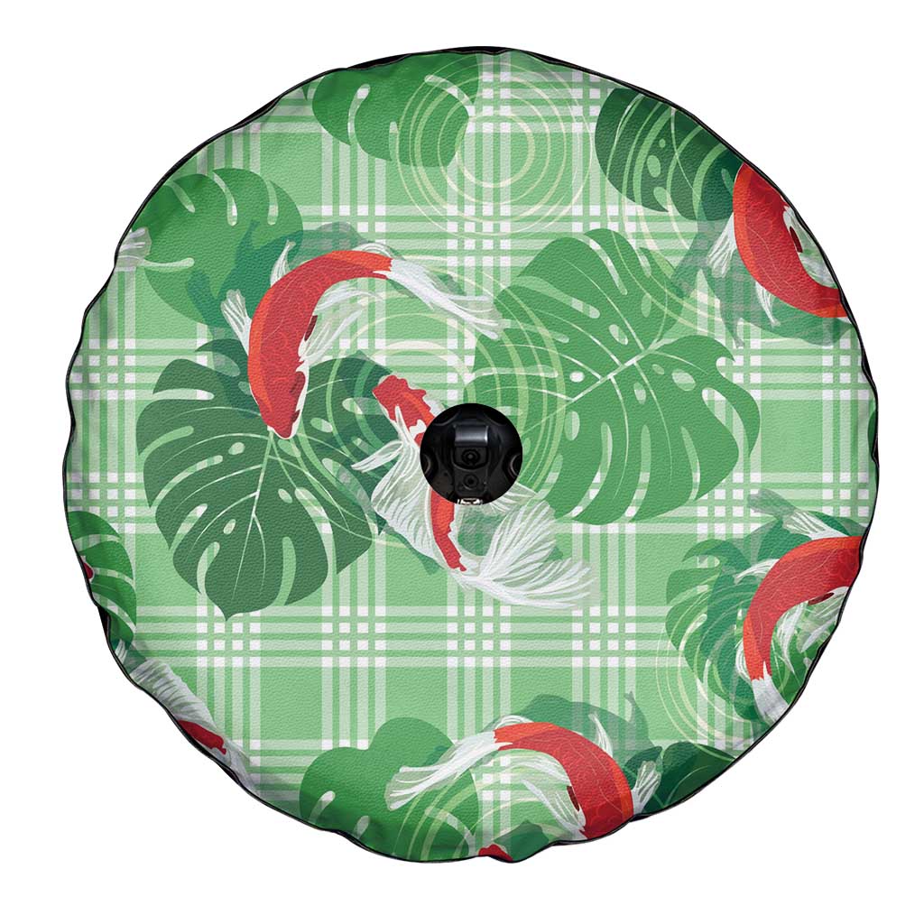Lime Palaka Hawaii Aloha Spare Tire Cover Koi Pond Mix Monstera LT7 - Polynesian Pride