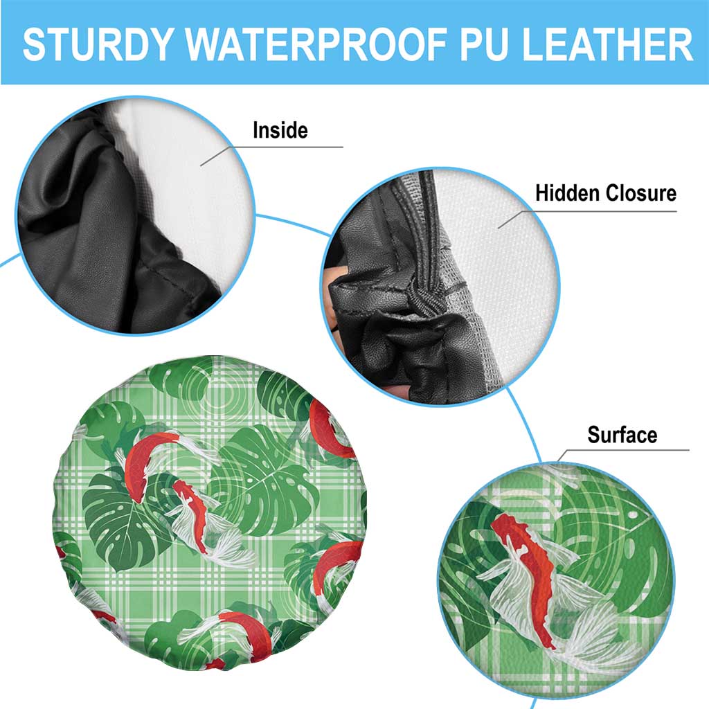 Lime Palaka Hawaii Aloha Spare Tire Cover Koi Pond Mix Monstera LT7 - Polynesian Pride