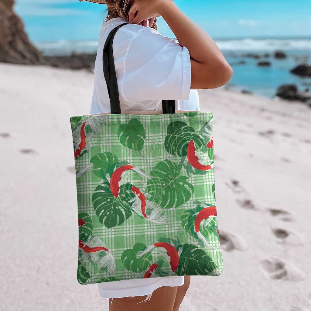 Lime Palaka Hawaii Aloha Tote Bag Koi Pond Mix Monstera LT7 - Polynesian Pride
