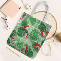Lime Palaka Hawaii Aloha Tote Bag Koi Pond Mix Monstera LT7 White Strap One Size Lime Green - Polynesian Pride