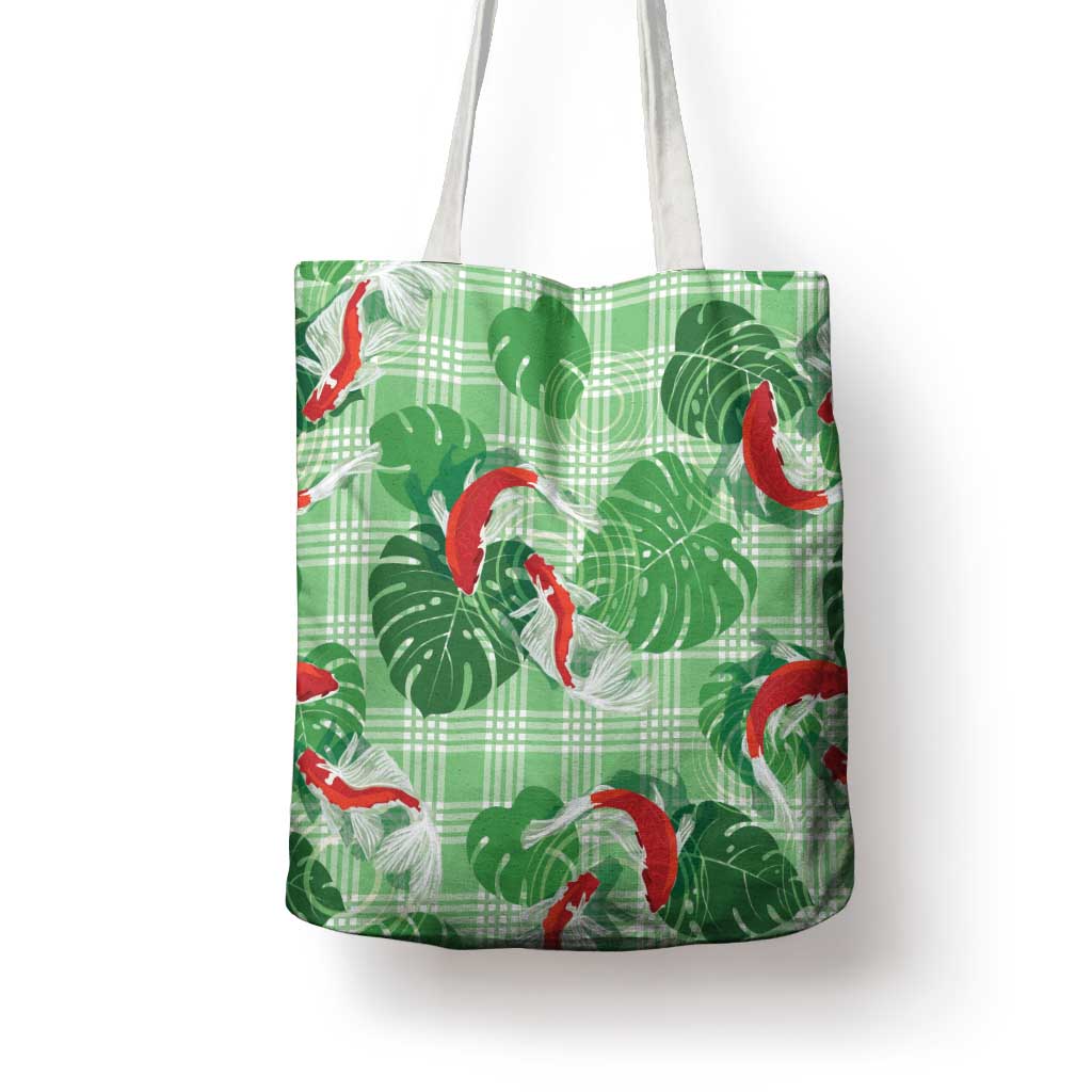 Lime Palaka Hawaii Aloha Tote Bag Koi Pond Mix Monstera LT7 - Polynesian Pride