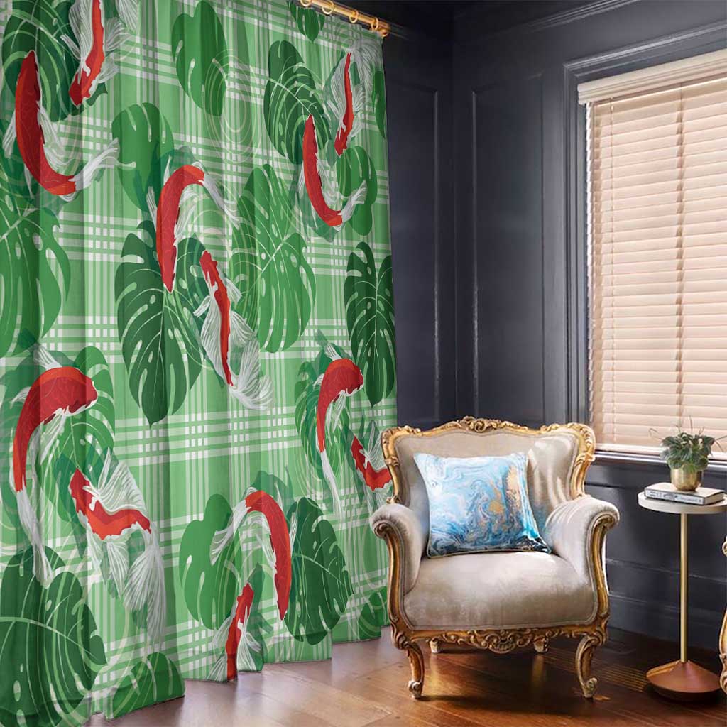 Lime Palaka Hawaii Aloha Window Curtain Koi Pond Mix Monstera LT7 - Polynesian Pride