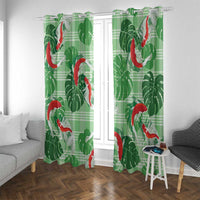 Lime Palaka Hawaii Aloha Window Curtain Koi Pond Mix Monstera LT7 With Grommets Lime Green - Polynesian Pride