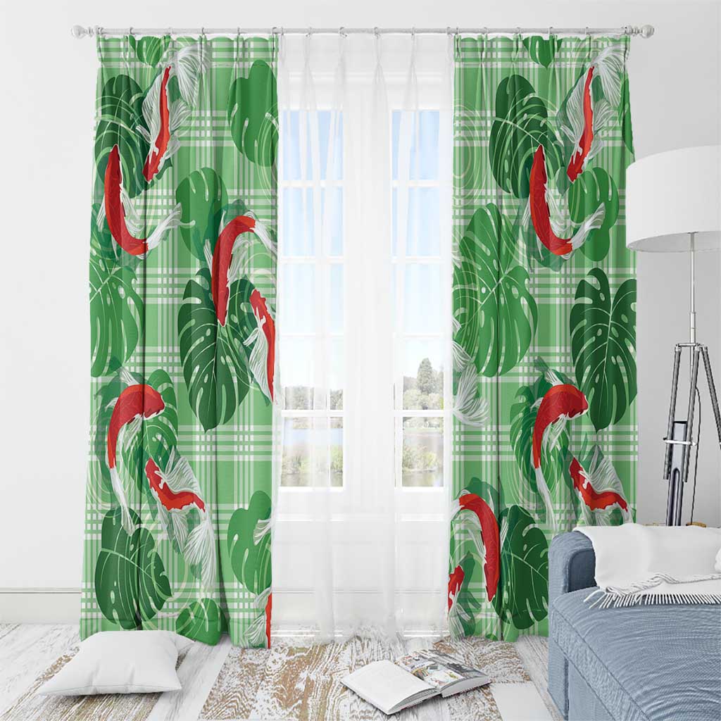 Lime Palaka Hawaii Aloha Window Curtain Koi Pond Mix Monstera LT7 - Polynesian Pride