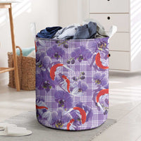 Lavender Palaka Hawaii Aloha Laundry Basket Koi Pond Mix Orchids LT7 Purple - Polynesian Pride