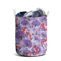 Lavender Palaka Hawaii Aloha Laundry Basket Koi Pond Mix Orchids LT7 - Polynesian Pride
