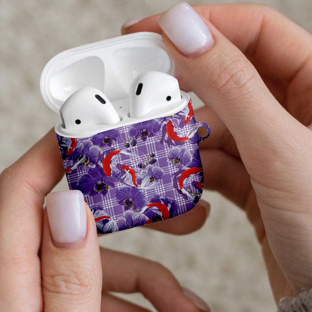 Lavender Palaka Hawaii Aloha AirPods Case Koi Pond Mix Orchids LT7 - Polynesian Pride
